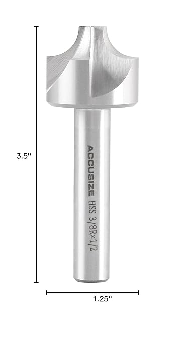 Accusize Industrial Tools 3/8'', H.S.S. Corner Rounding End Mills, 1/2'' Shank Dia, 1-1/4'' Cutter Dia, 3-1/2'' Overall Length, 1011-3878