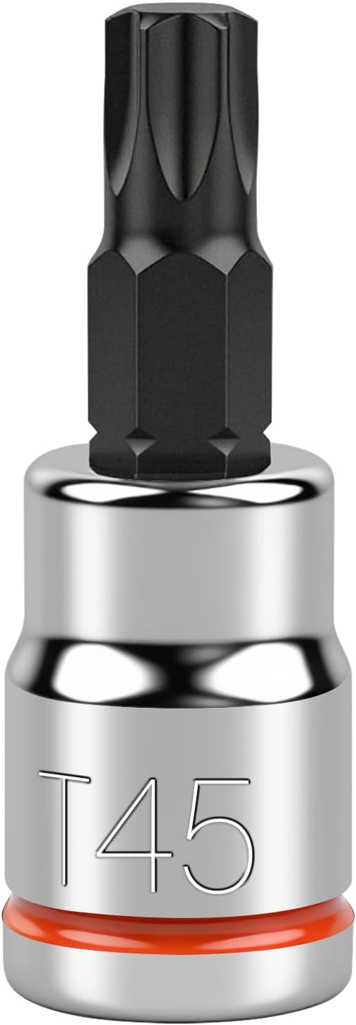 3/8 Inch Drive Torx Bit Socket, T45, Full Polished, Premium CR-V & S2 Alloy Steel Head Made for Auto/Mechanical