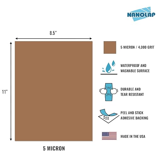 PSA Lapping Film, 2 Pc 5 Micron (4,000 Grit) Adhesive Polishing Paper, 8-1/2” x 11” Microfinishing Fine Sanding Paper, Sanding Film for Scary Sharp Sharpening System, Aluminum Oxide AO