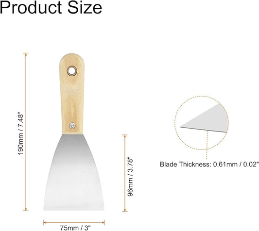 HARFINGTON 2pcs Carbon Steel Putty Knife 3" Wood Handle Spreading Drywall Flex Putty Scraper for Wallpaper Wall Taping Scraping Paint