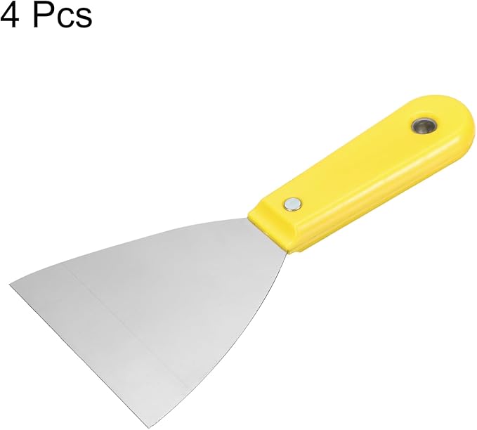 HARFINGTON 4pcs Carbon Steel Putty Knife 4" Plastic Handle Spreading Drywall Flex Putty Scraper for Wallpaper Wall Taping Scraping Paint, Yellow