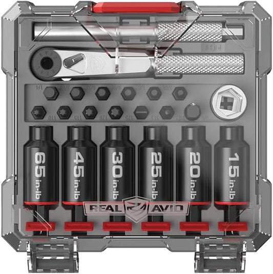 Real Avid Smart-Torq Fixed Limiter & X3 Driver Kit ??Torque Screwdriver & Ratcheting Driver Tool Set with 6 Fixed Torque Limiters, 12 Bits, 1/2" Socket with 1/4" Adapter & Storage Case for Maintenance