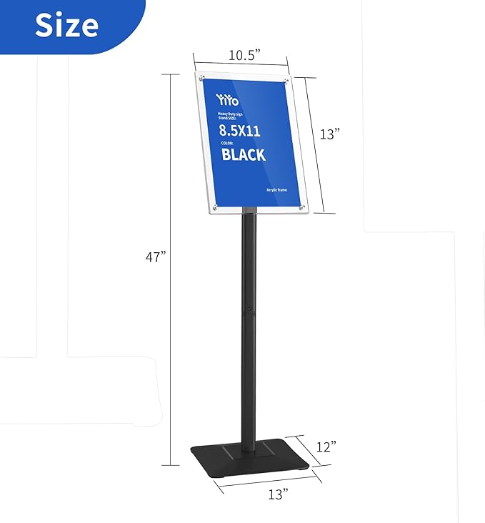 YIYO Sign Stand Poster Stand竊똞djustable heavy duty pedestal Sign Holder Floor Stand竊똞crylic frame floor signage standing for display menu 8.5*11 inch竊똁lack (acrylic frame 8.5*11 Black)