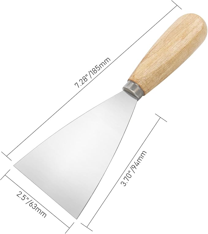 Putty Knife, 2 PCS 2.5 Inch Metal Scraper, wooden Handle Spackle Knives for Drywall, Decals, Wall paper, Patching, Painting, Taping, Scraping Coating