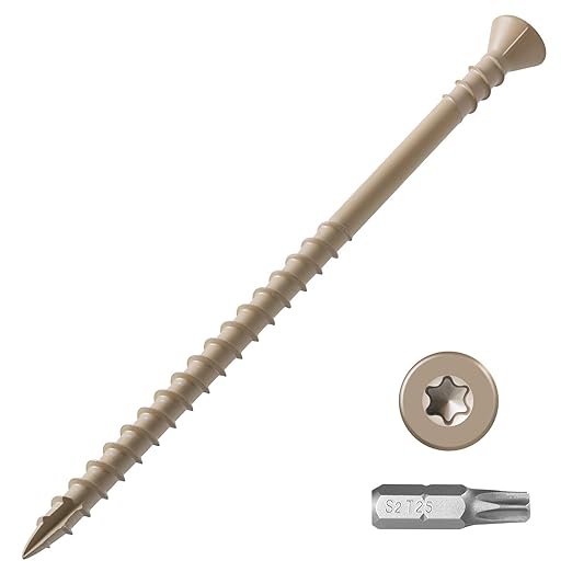 #10 Deck Screws 4 Inch Exterior Wood Screws Flat Head Torx Drive Rust Resistant Epoxy Coated Reverse Upper Thread Trim Screw (1lb, 41pcs), Tan