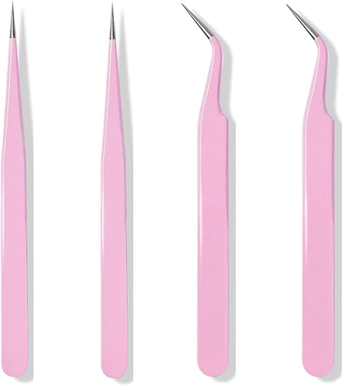 4PCS Precision Tweezers Set, Diamond Painting Tools, Lash Tweezer,Anti-Static Stainless Steel Curved & Point Tip Tweezers, for Nail Art, Electronics, Laboratory Work, Craft, Soldering, DIY