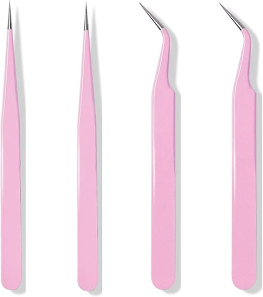 4PCS Precision Tweezers Set, Diamond Painting Tools, Lash Tweezer,Anti-Static Stainless Steel Curved & Point Tip Tweezers, for Nail Art, Electronics, Laboratory Work, Craft, Soldering, DIY