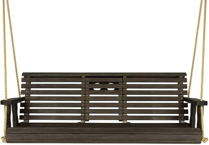 Porchgate Amish Heavy Duty 800 Lb Rollback Console Treated Porch Swing with Hanging Ropes (Dark Walnut)