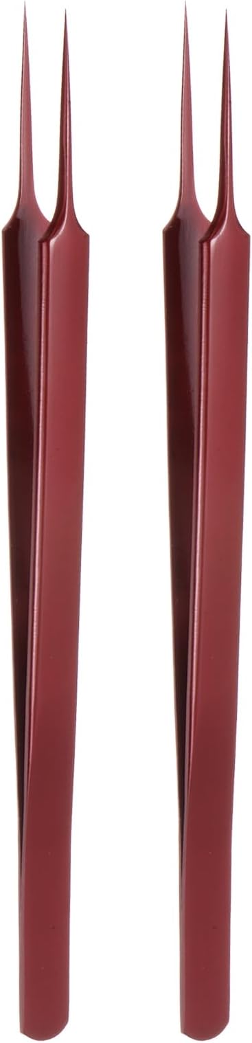 HARFINGTON 2pcs Stainless Steel Precision Tweezers 6.3 Inch Long Handle Pointed Tip Tweezers Multi Purpose for Craft Industrial Work Laboratory Use, Red