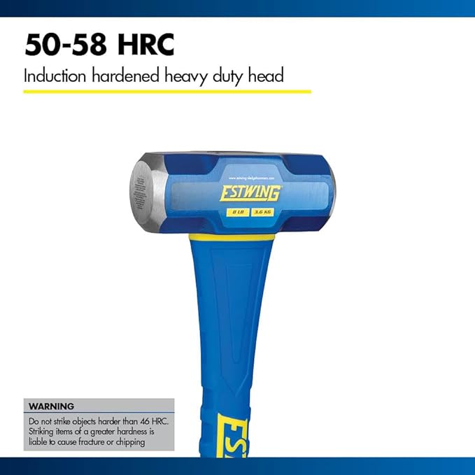 Estwing 8-Pound Hard Face Sledge Hammer for Demolition/Stake Driving, 50-55 HRC, 36-Inch Fiberglass Handle, Overstrike Protection, Textured Grip