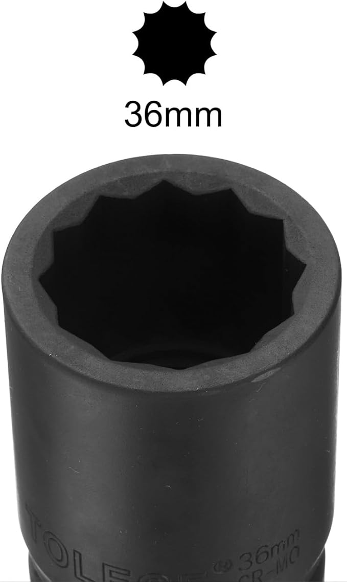 uxcell 1" Drive 36mm 12-Point Impact Socket, CR-MO Steel 80mm Length, Standard Metric Sizes