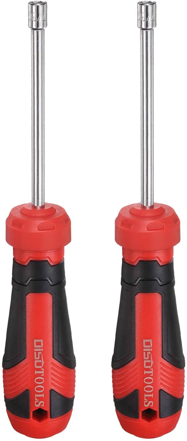HARFINGTON 2 Pcs SAE Nut Driver 7/32" CR-V Non-Magnetic Tip Hollow Shafts Hex Socket Screwdriver with Anti-Slip Handle for Automobile Repair Bit Driver