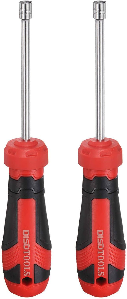 HARFINGTON 2 Pcs SAE Nut Driver 7/32" CR-V Non-Magnetic Tip Hollow Shafts Hex Socket Screwdriver with Anti-Slip Handle for Automobile Repair Bit Driver