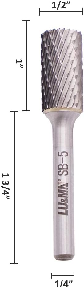 SB-5 Tungsten Carbide Burr Cylinder Shape Double Cut Rotary Burrs File(1/2''cutter Dia,1''Cutter Length) with 1/4'' (6.35mm) Shank dia, by LU&MN