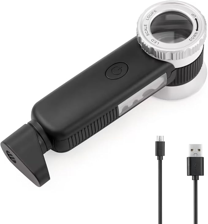 30X Jewelry Loupe with 7 Light, USB Rechargeable Foldable Handheld Magnifying Glass with Jade Appraisal Flashlight for Jewelry Appraisal, Coins, Gemstones