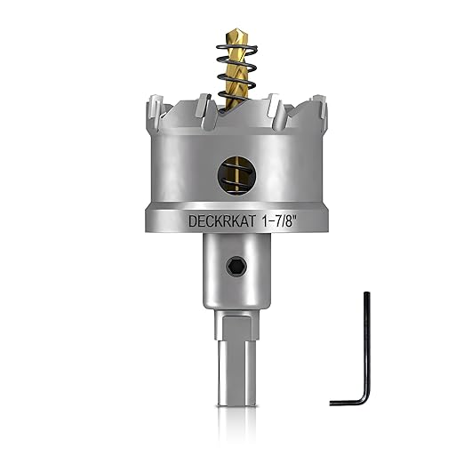 DECKRKAT 1-7/8" TCT Hole Saws for Hard Metal, Heavy Duty 48mm Tungsten Carbide Tipped Hole Cutters Set with Spring-Loaded Pilot Drill Bits for Stainless Steel, Metal, Iron, and Plastic.