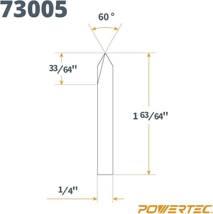 POWERTEC V Groove Router Bits Set, 1/4" Shank, (2) 60-Degree (1/4" & 1/2" Cutting Dia.) & 90-Degree (1/2" Cutting Dia.) Woodworking Router Bits for use on CNC Machine and Router Tool (73031)