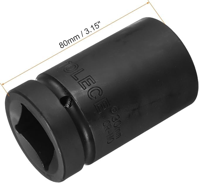 uxcell 1" Drive 30mm 12-Point Impact Socket, CR-MO Steel 80mm Length, Standard Metric Sizes