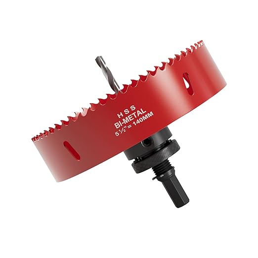 5-1/2" (140mm) Bi-Metal M42 High Speed Steel Hole Saw with Pilot Drill Bit, Smooth Cutting Edge for PVC, Drywall, Wood, Plastic, Gypsum Board, Rubber, Thin Metal