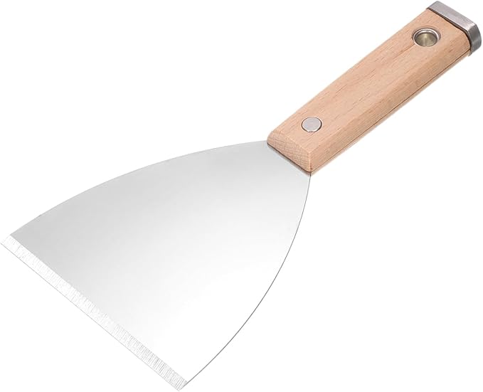 uxcell Putty Knife 4" Stainless Steel Paint Scraper Flexible Drywall Repair Mud Knife Wood Shank for Removing Cement Wallpaper Mud Adhesive Taping with Metal Hammer End