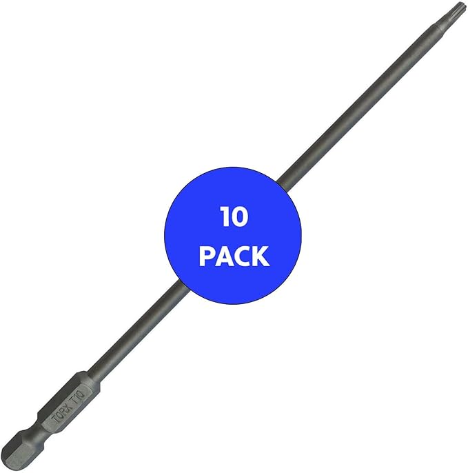 T10 x 6" Color-Coded Torx/Star Driver Bit with Quick-Change Shank - Long Reach for T-10 Screws and Fasteners, 10-Pack