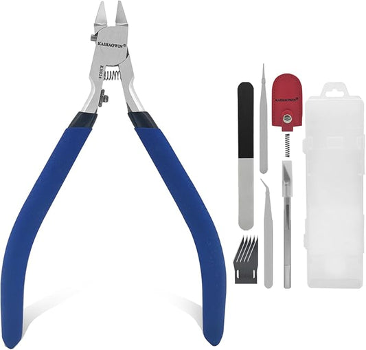 KAIHAOWIN Model Nippers Set 9 Pcs, Single Thin Blade Sprue Cutter with Tool Kit Case for Gundam Hobby Clippers for Gunpla Plastic Model Building Repairing and Fixing