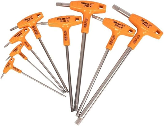 Beta 96TINOX Stainless Steel Metric T-Handle Hex Key Wrench Set 2-10mm | High Torque Ergonomic Allen Wrench with Dual Hex Tips | Drop Prevention Hole | Industrial Strength | Made in Italy