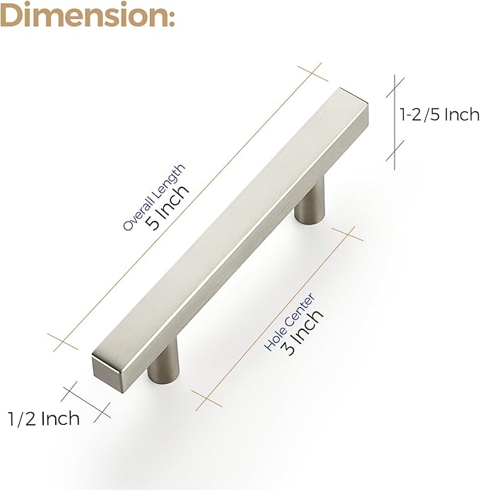 Ravinte 20 Pack 3 Inch Cabinet Pulls Brushed Nickel Sqaure Kitchen Cabinet Handles Silver Cabinet Hardware Stainless Steel Drawer Pulls 5 Inch Overall Length with Mounting Template