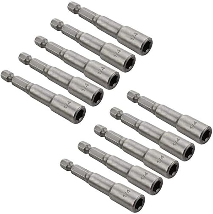 10pcs Bestgle 1/4'' Hex Shank Magnetic Power Nut Driver Bit Sets, Quick Change Socket Nut Impact Driver Adapter Imperial Size 1/4"