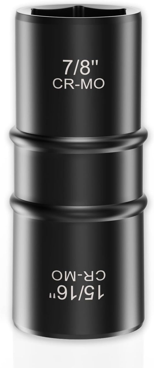1/2 Inch Drive 7/8" x 15/16" Thin Wall Impact Flip Socket,XEWEA Lug Nut Impact Socket Set Double Ended Thin Wall Nut Sockets CR-MO Twist Removal Tool for Stripped Rusted Bolts