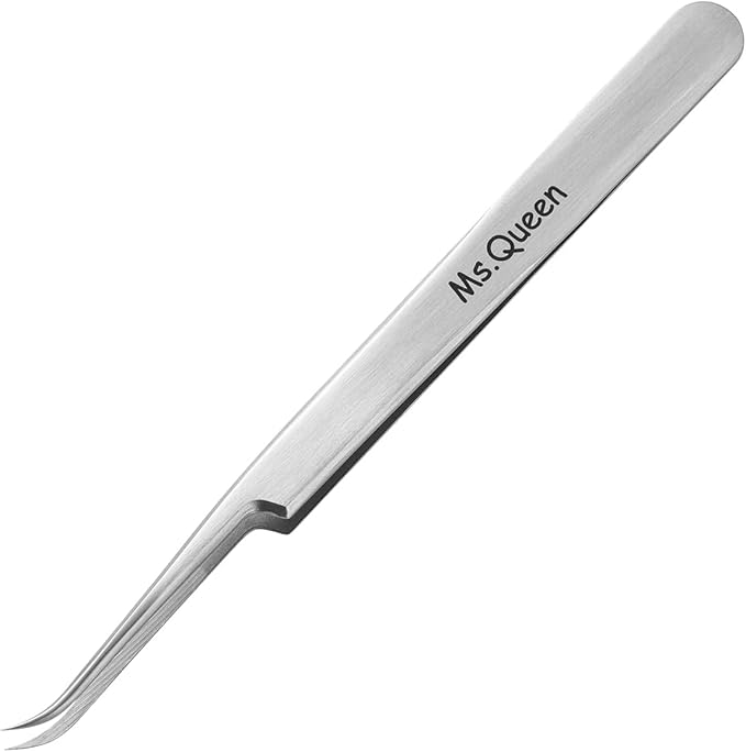 Ms.Queen Eyelash Extension Tweezers,Professional Curved Pointed Isolation Tweezers for Classic Individual Volume Mink Lash Extensions