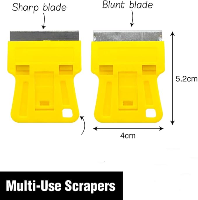 1.5 inch High Visibility Mini Razor Blade Scraper Glass Scraper Paint Window Scraper With 5 Metal Scraper Razor Blades 5 Dual Plastic Double Edge Razor Blades Removing Decal Stickers Old Glue