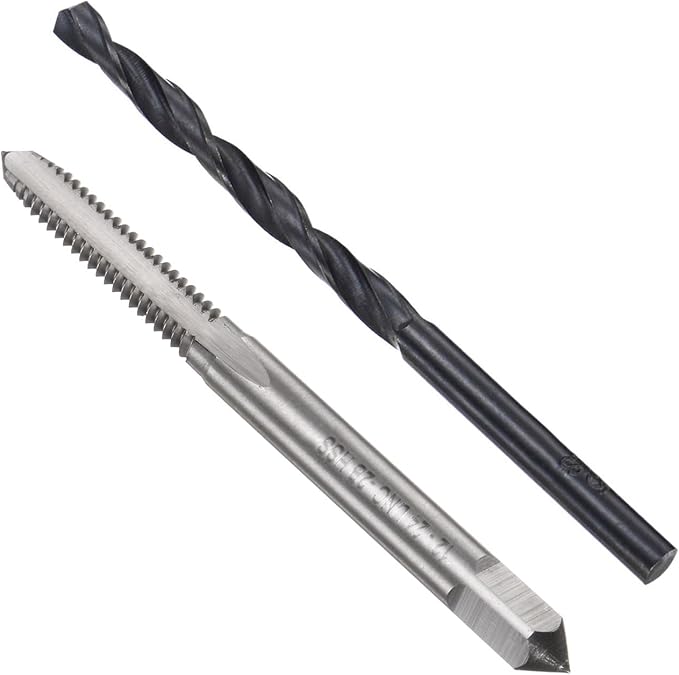 uxcell Tap and Drill Bit Set, 12-24 UNC Thread Tap & 11/64" Black Oxide Twist Drill Bit, Straight Flute Tap Tapping Threading Repair Tool Kit