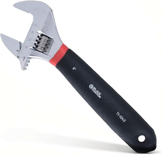 BLACK CANYON 6" Adjustable Wrench, 15/16" Jaw Capacity, Superior Cr-V Steel, Hex Jaw design, Smooth Jaw Adjustment, w/Comfort Grip, Fits home fixes, pipe installation, garage tasks