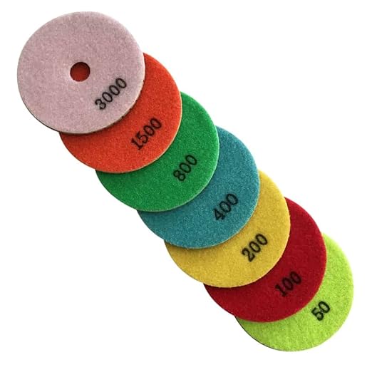 4" Wet Stone Polishing Pads Set (50, 100, 200, 400, 800, 1500, 3000 Grit) - for Granite, Marble, Quartz, Concrete Countertops
