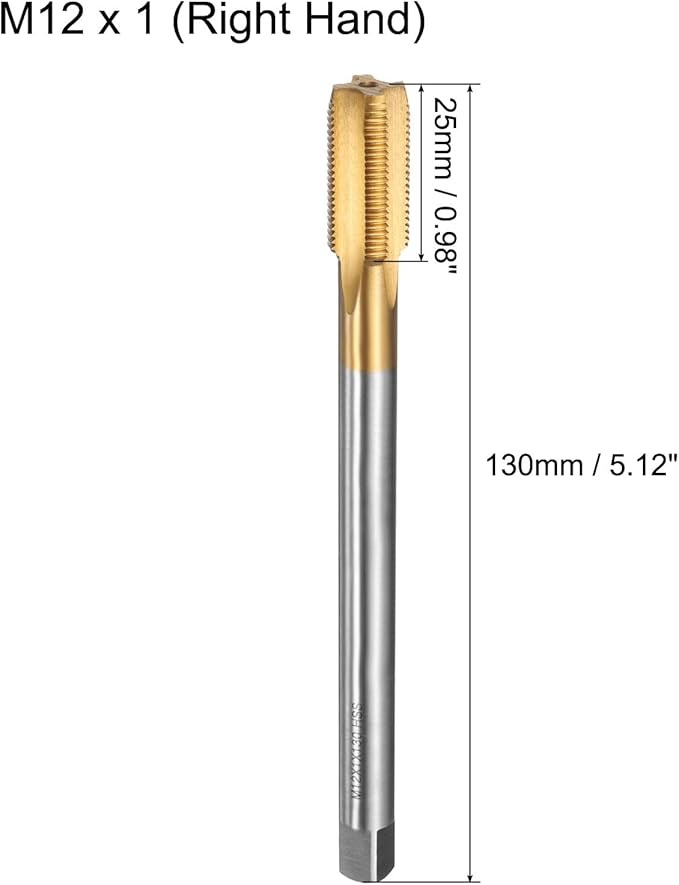 uxcell Metric Thread Tap M12 x 1 H2 130mm Straight Flute Screw Thread Milling Machine Taps Threading Tapping Repair Tool