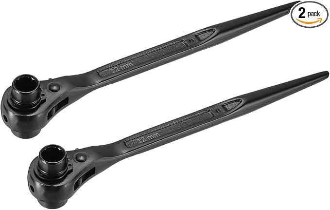 uxcell 12 x 14mm 12-Point Scaffold Podger Ratchet Spanner Ratcheting Socket Wrench Tool (Black) 2pcs