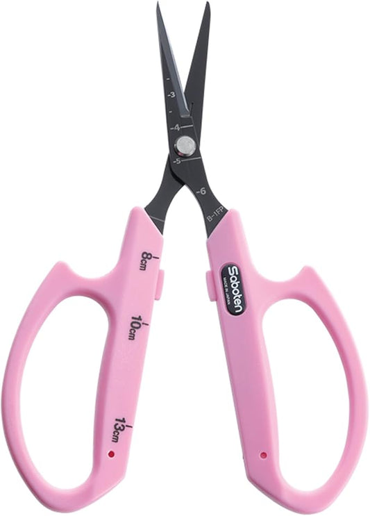 Saboten Fluorine Coated Angled Blade Trimming Scissors Pink PT-2 160mm Precision Gardening Bonsai and Floral Shears Made in Japan