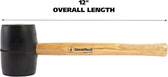 GreatNeck RM16 Rubber Mallet, 16 Oz. Rubber Hammer, Mallet with Hardwood Handle, Surface-Safe for Woodworking, Automotive, and Tile Projects