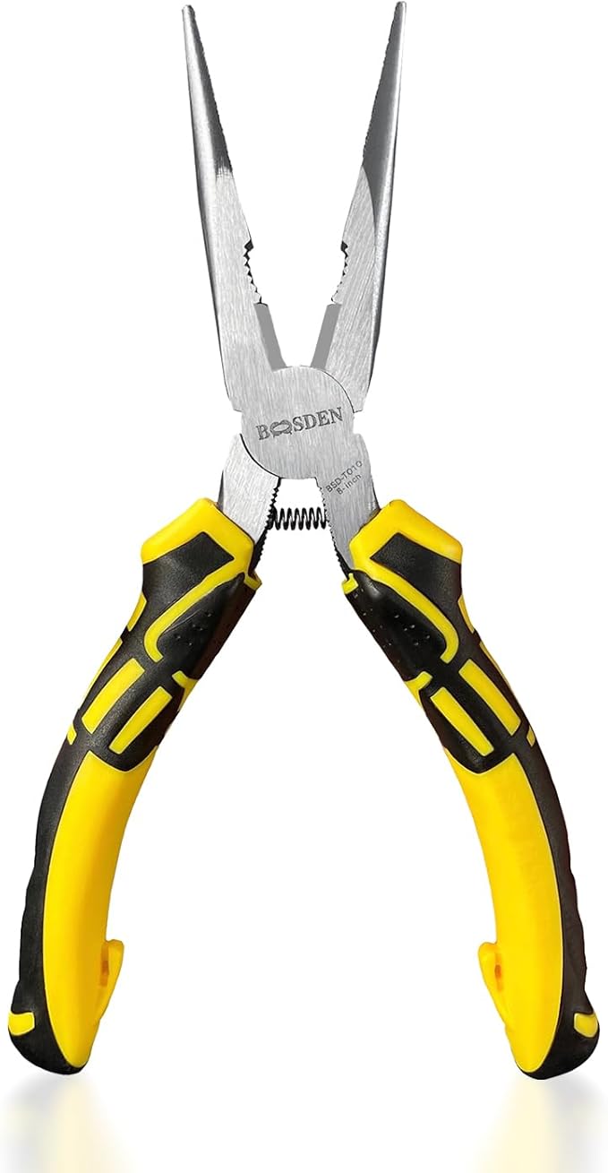 BOOSDEN짰 8 inch Needle Nose Pliers with Side Cutters, Precision Long Nose Pliers with Wire Cutters, Professional Needle Nose Spring Loaded Pliers, Used for Cutting Clamping Pinching Jewelry Making