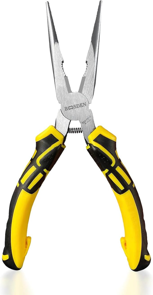 BOOSDEN짰 8 inch Needle Nose Pliers with Side Cutters, Precision Long Nose Pliers with Wire Cutters, Professional Needle Nose Spring Loaded Pliers, Used for Cutting Clamping Pinching Jewelry Making