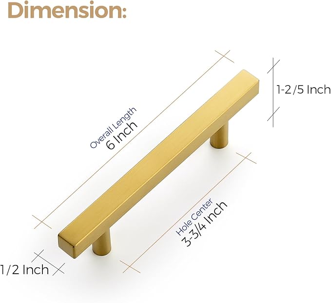 Ravinte 30 Pack 3-3/4 Inch Cabinet Pulls Gold Sqaure Kitchen Cabinet Handles Gold Cabinet Hardware Stainless Steel Drawer Pulls 6 Inch Overall Length with Mounting Template