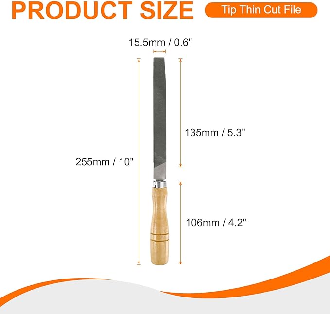 HARFINGTON Tip Thin Cut File 6" Double Cut Teeth High Carbon Steel Hand Rasp File with Wood Handle for Metal Wood Deburring Removing