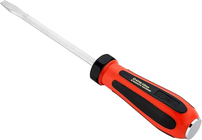 Jetech Striking Cap Go-Through Slotted Screwdriver, S2 Steel Flathead with Magnetic Tip, Ergonomic Soft Grip TPR Handle, 0.24 x 4.92 inches