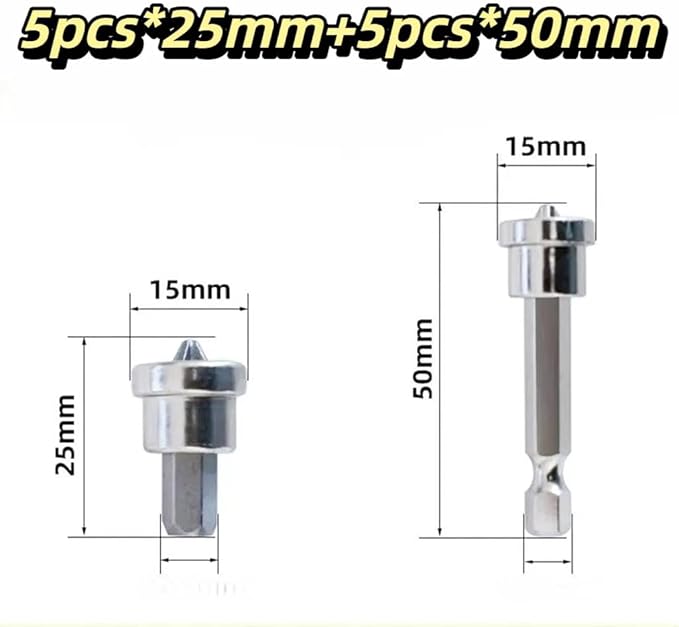 10pcs Magnetic Drywall Screwdriver Bits Set, PH2 Hexagonal Handle, 25mm x 5 Pcs & 50mm x 5 Pcs