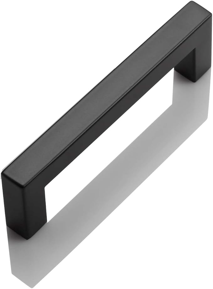 Probrico (5 Pack) Flat Black Square Cabinet Handles 4 inch(102mm) Hole Centers Drawer Pulls for Cupboard Dresser,Stainless Steel Kitchen Bathroom Hardware,Overall Length 4-1/2 inch(114 mm)