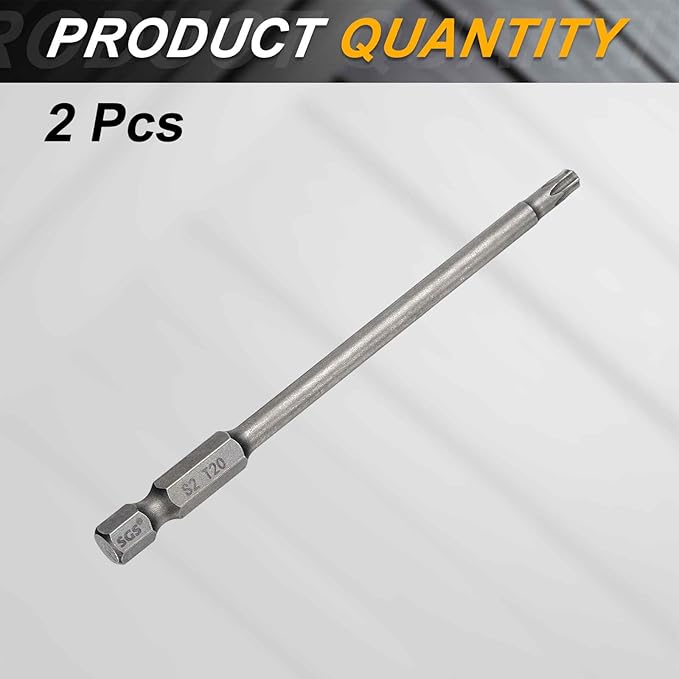 HARFINGTON 2pcs T20 Torx Head Screwdriver Bit 1/4" Hex Shank 4" (100mm) Long Magnetic No Hole Tip Tamper Proof 6 Point Star Screw Driver Drill Bits S2 Steel Industrial Power Screwdrivers