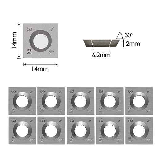 14mm Square Carbide Inserts for Woodturning & Planers | 14x14x2mm Replacement Blades Fits Spiral/Helical Cutter Heads, Wood Lathe Tools | 10pcs