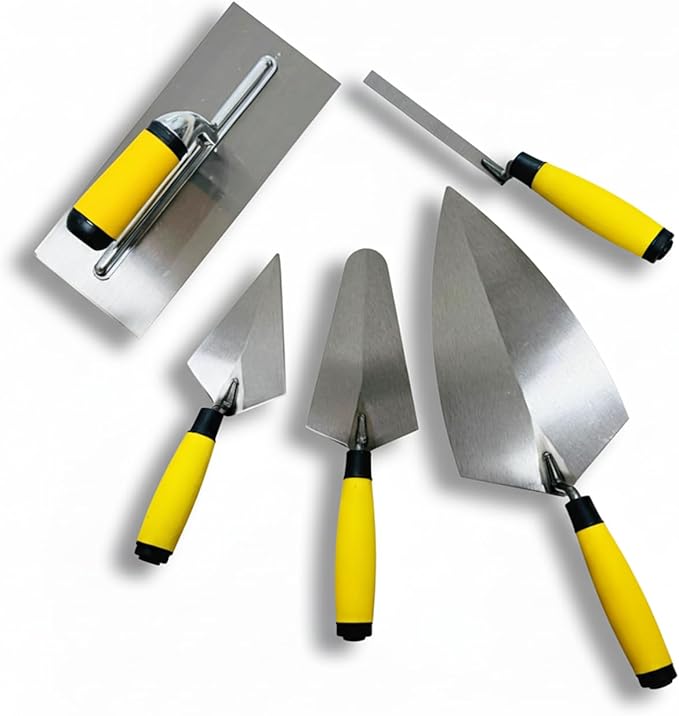 5PCS Masonry Hand Tool Set, Concrete Tools Set Includes Brick Trowel, Pointing Trowels,Margin, Tuck Pointing Tool