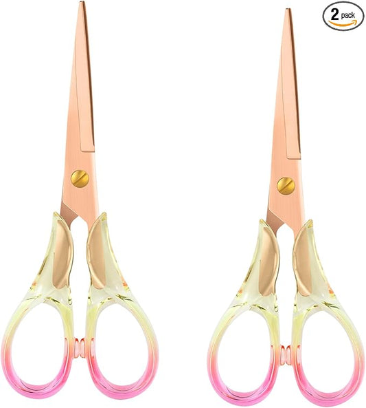 Honagu Premium Acrylic Handle Scissors -Stainless Steel Blades, Precision Cutting, Ergonomic Design, Ideal for Home, Office, and Craft Use - 2 Pack, Red